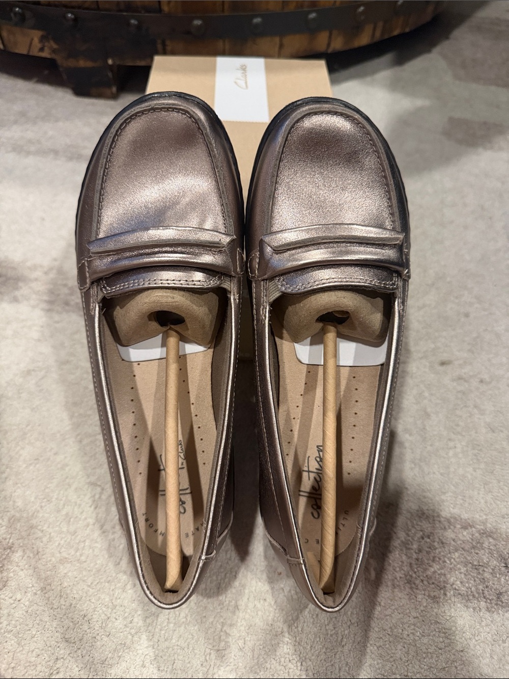 Clarks Metallic Pewter Penny Loafers - Shimmer Slip-On Flats